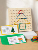 Brinquedo Montessori de Geometria em Madeira – Tabuleiro Educativo com Elásticos Coloridos para Crianças