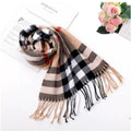 Cachecol Unissex Xadrez Clássico com Franjas para Inverno