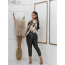 Calça Legging Skinny Feminina de Couro Flanelada