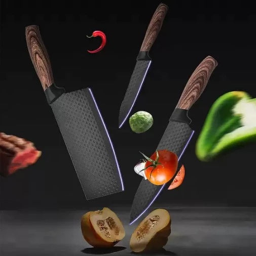 Conjunto de Facas Inox 6 Peças Antiaderente com Cabo Reforçado, Descascador e Tesoura de Cozinha