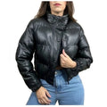 Jaqueta Puffer Feminina de Couro Forrada com Capuz