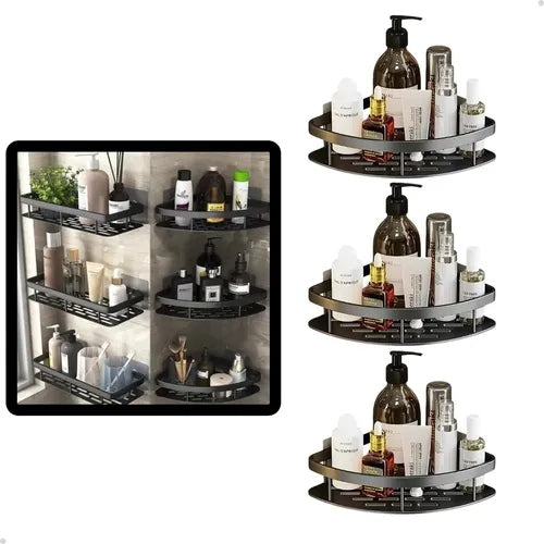 Kit 3 Suportes Organizadores de Shampoo – Prateleira de Banheiro Sem Furo em Alumínio Space Premium