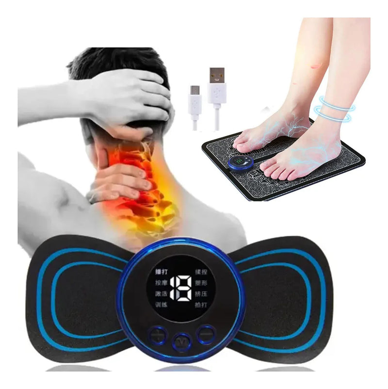 Kit Massageador Elétrico Portátil + Tapete Massageador para Pés e Corpo