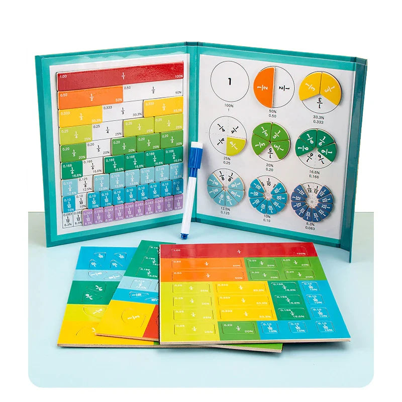 Livro Magnético de Frações Montessori Infantil – Aprendizagem Matemática e Raciocínio Lógico